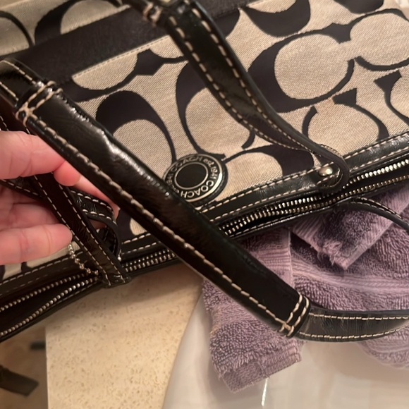 Coach Black and Brown Signature Tote with Leather Trim - Picture 14 of 15
